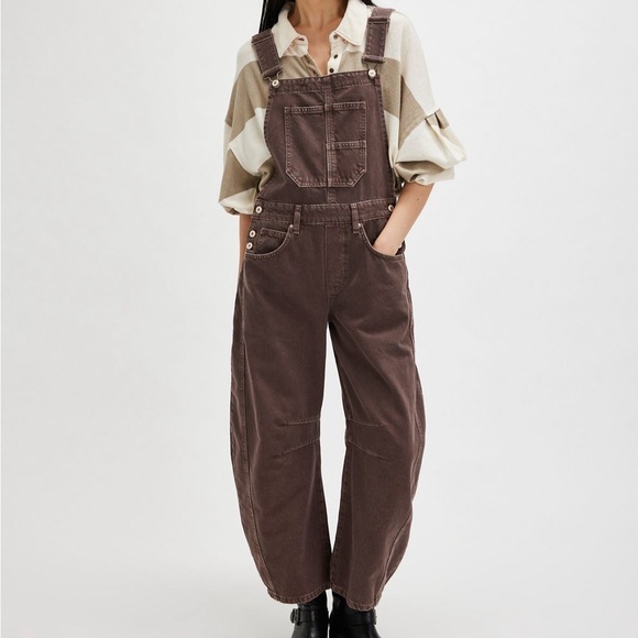 WE THE FREE GOOD LUCK BARREL OVERALLS CHOCOLATE MOUSSE - Picture 1 of 4